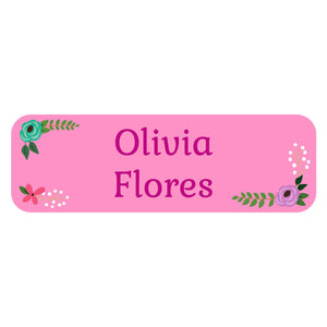 large name labels floral pink