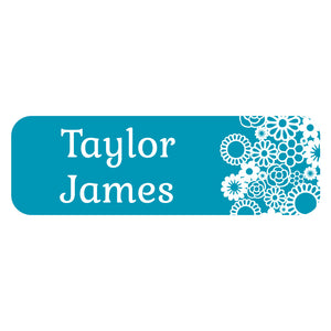 large name labels flower power turquoise