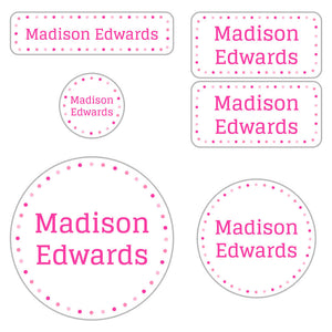 preschool labels pack dots powderpuff pink