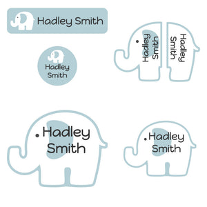 elephant muted blue preschool labels pack