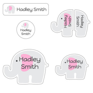 elephant white baby pink preschool labels pack