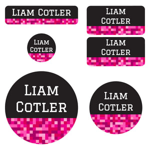 preschool labels pack pixels pink
