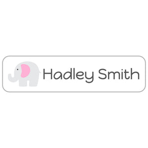 elephant white baby pink rectangle name labels