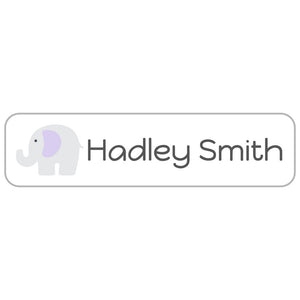 elephant white baby purple rectangle name labels