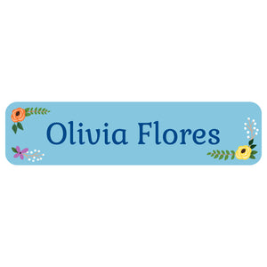 rectangle name labels floral blue