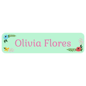 rectangle name labels floral mint