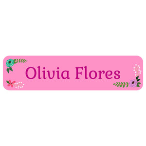 rectangle name labels floral pink