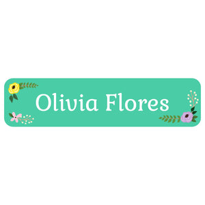 rectangle name labels floral turquoise