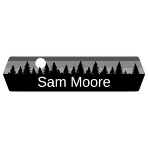 kids name stickers with forest silhouette and sky design