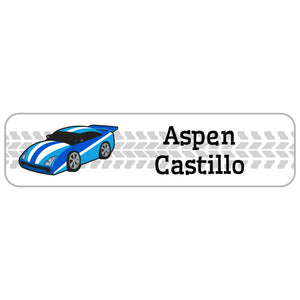 race car blue rectangle name labels