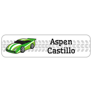 race car green rectangle name labels