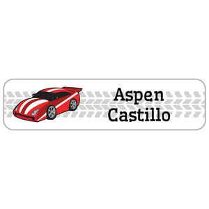 race car red rectangle name labels