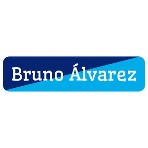 two-tone navy blue bright blue rectangle name labels