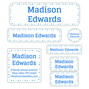 school labels pack dots beluga blue
