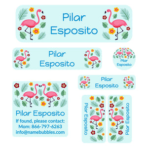 flamingo light blue school labels pack