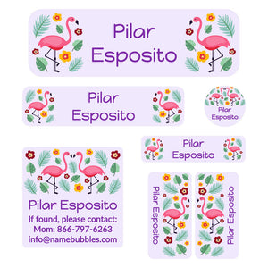 flamingo light purple school labels pack