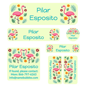 flamingo yellow green school labels pack