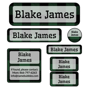 school labels of various shapes and sizes with plaid design