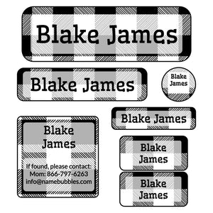 school labels of various shapes and sizes with plaid design