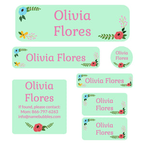 school labels pack floral mint