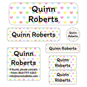 hearts school labels pack