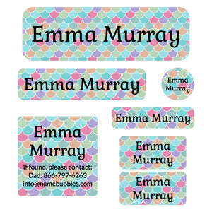 school labels pack mermaid pattern rainbow
