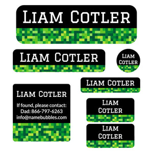 school labels pack pixels green