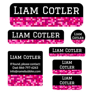 school labels pack pixels pink