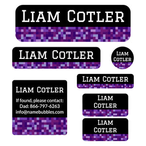 school labels pack pixels purple
