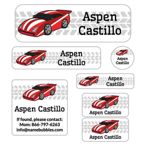 race car red school labels pack