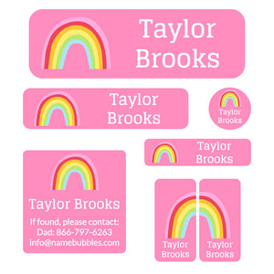 school labels pack rainbows pink