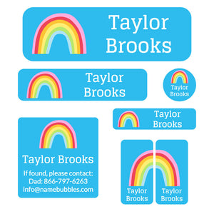 school labels pack rainbows sky blue
