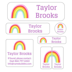 school labels pack rainbows white lavender