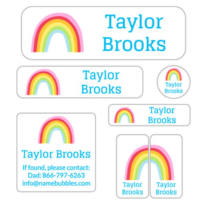 school labels pack rainbows white sky blue