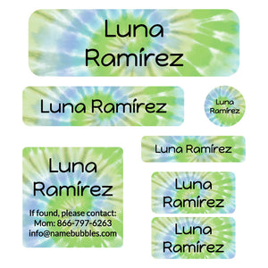 Tie-dye green school labels pack