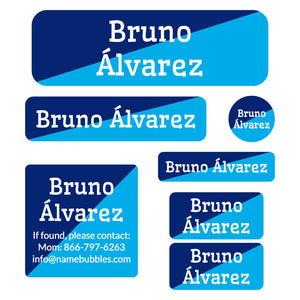 two-tone navy blue bright blue school labels pack