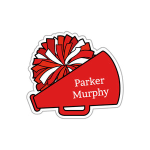 cheer red bullhorn name labels
