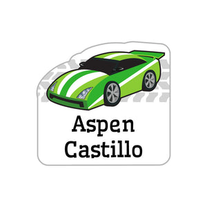 race car green racecar name labels