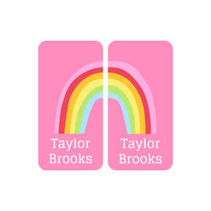 shoe name labels rainbows pink
