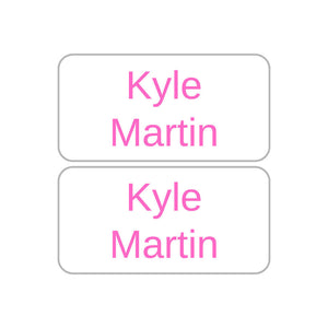 shoe name labels simple bright pink