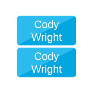 shoe name labels split blue