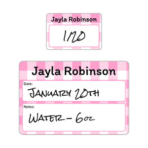 sippy cup write-on labels Gingham Pink