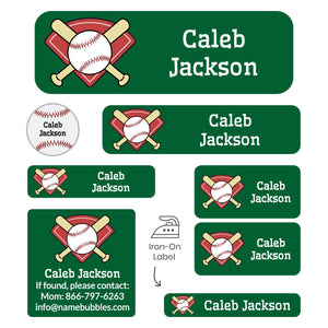 a huge collection of dishwasher and laundry safe labels including iron ons featuring a baseball on a green background