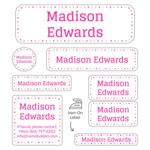 sleepaway camp labels pack dots powderpuff pink