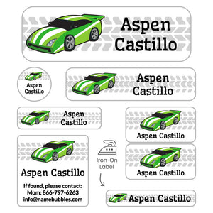 race car green sleepaway camp labels pack