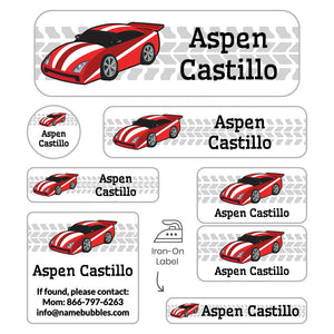 race car red sleepaway camp labels pack