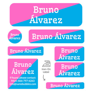 two-tone pink bright blue sleepaway camp labels pack