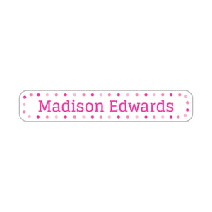 dots powderpuff pink slim rectangle iron-on clothing labels