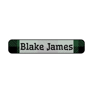 kids iron-on labels with plaid design