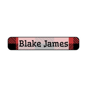 kids iron-on labels with plaid design